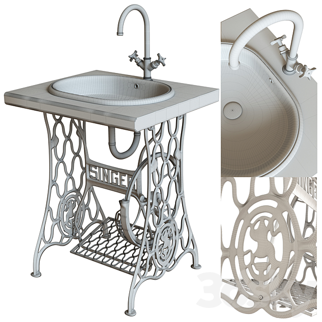 SEREL Washbasin & Singer stand countertop 3DS Max Model - thumbnail 2