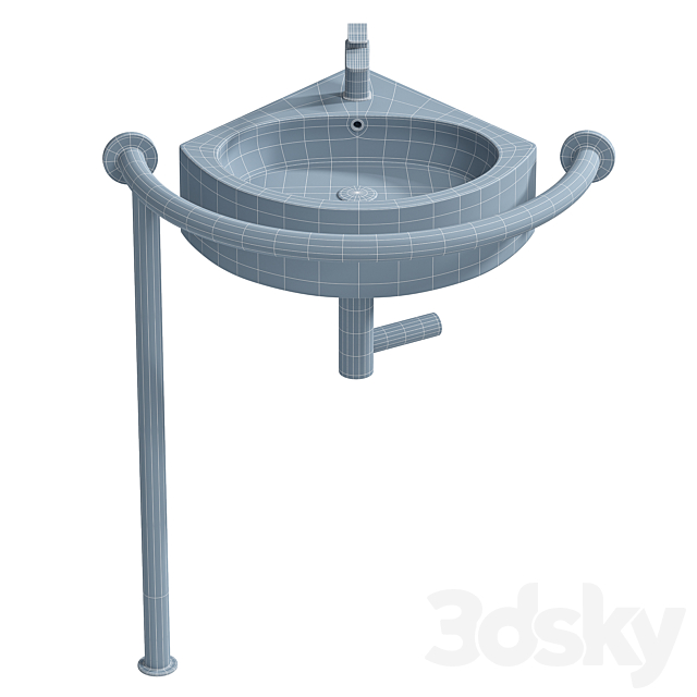 Sink DS IF35 corner 450x400x120 mm with handrail (right) and DS3 mixer Equipment for the disabled 3DS Max Model - thumbnail 6