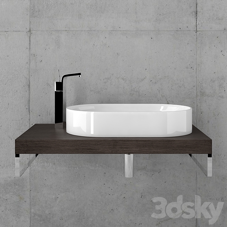 Sink Kerasan Ciotola with worktop 3DS Max - thumbnail 2