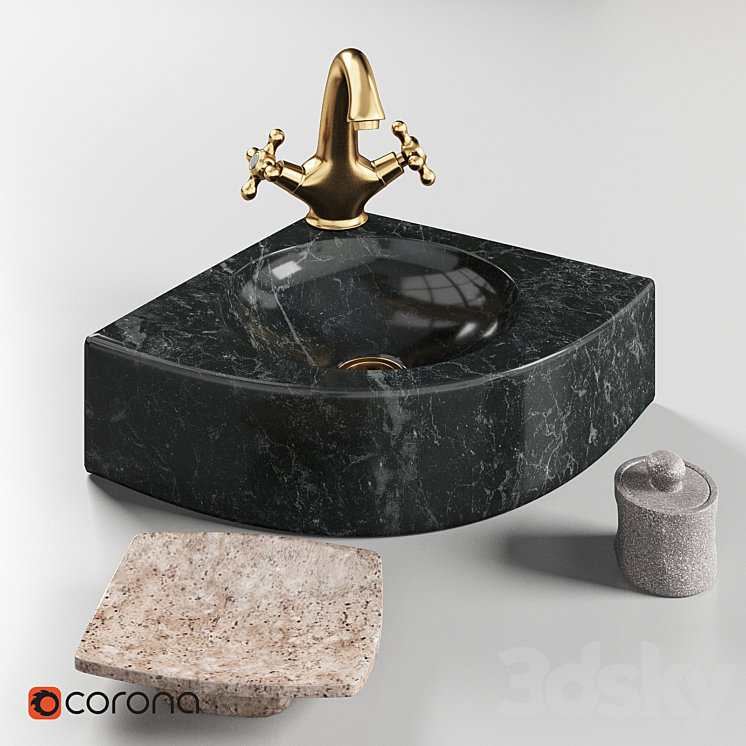 Sink made of natural stone Quarter Black Teak House and mixer Lemark LM2806B 3DS Max - thumbnail 1