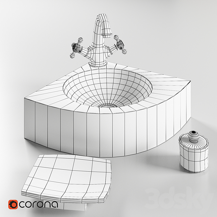 Sink made of natural stone Quarter Black Teak House and mixer Lemark LM2806B 3DS Max - thumbnail 2