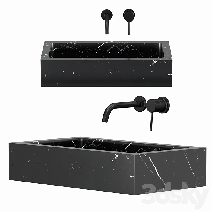 Sink (washbasin) Biruta black marble and mixer Solitario 3DS Max - thumbnail 2