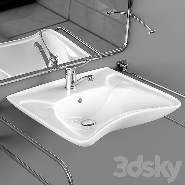 Sink with mirror and handrails 3DS Max Model - thumbnail 2