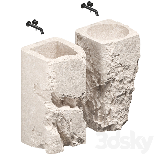 stone wash basin set6 3DS Max Model - thumbnail 2