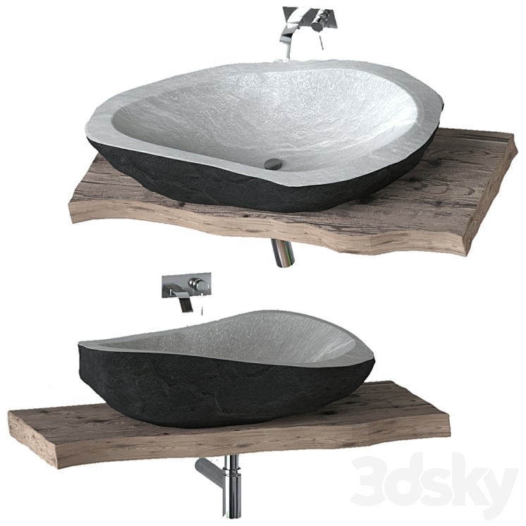 Stone washbasin with slab top 3DS Max - thumbnail 1