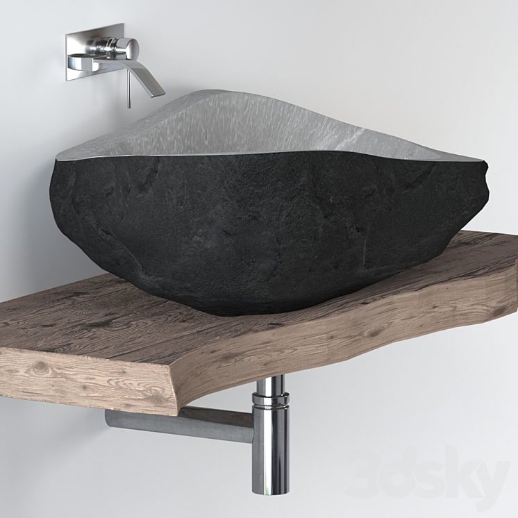 Stone washbasin with slab top 3DS Max - thumbnail 2