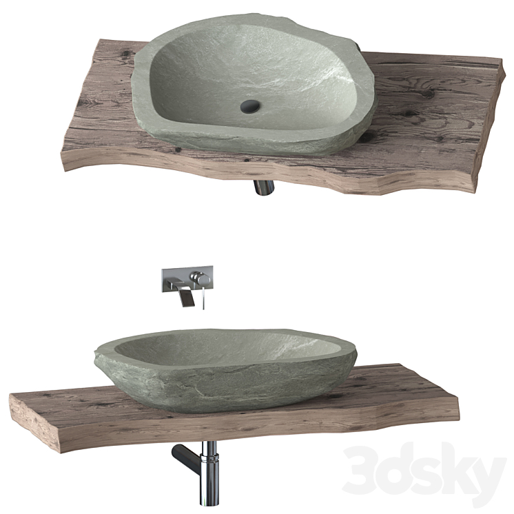 Stone washbasin with slab top 3DS Max - thumbnail 1