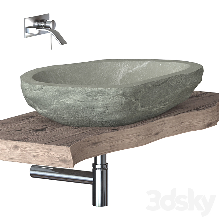 Stone washbasin with slab top 3DS Max - thumbnail 2