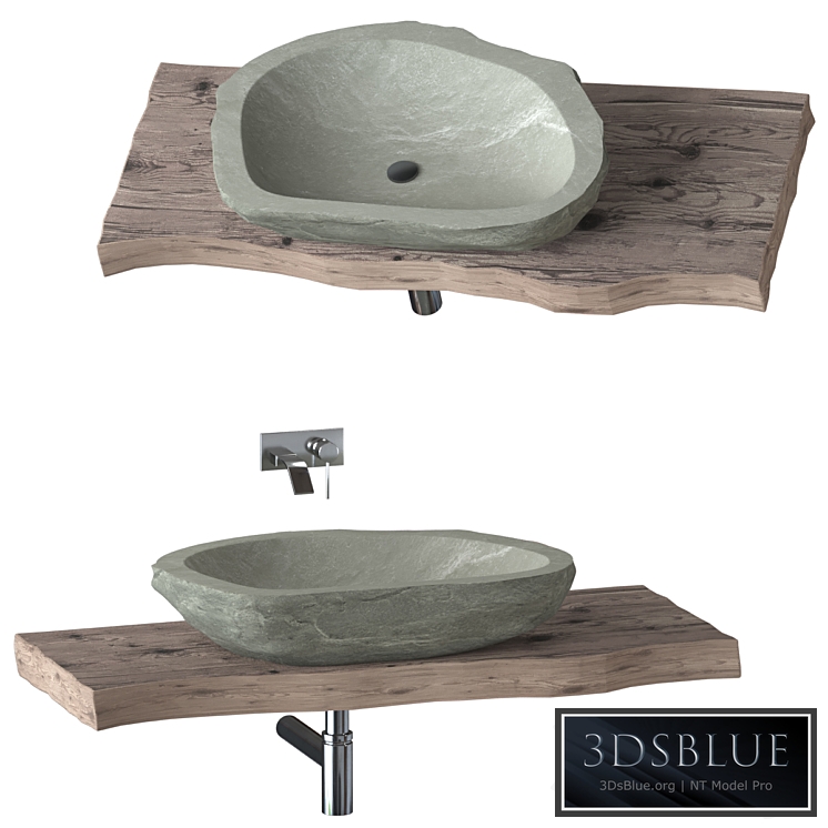 Stone washbasin with slab top 3DS Max - thumbnail 3