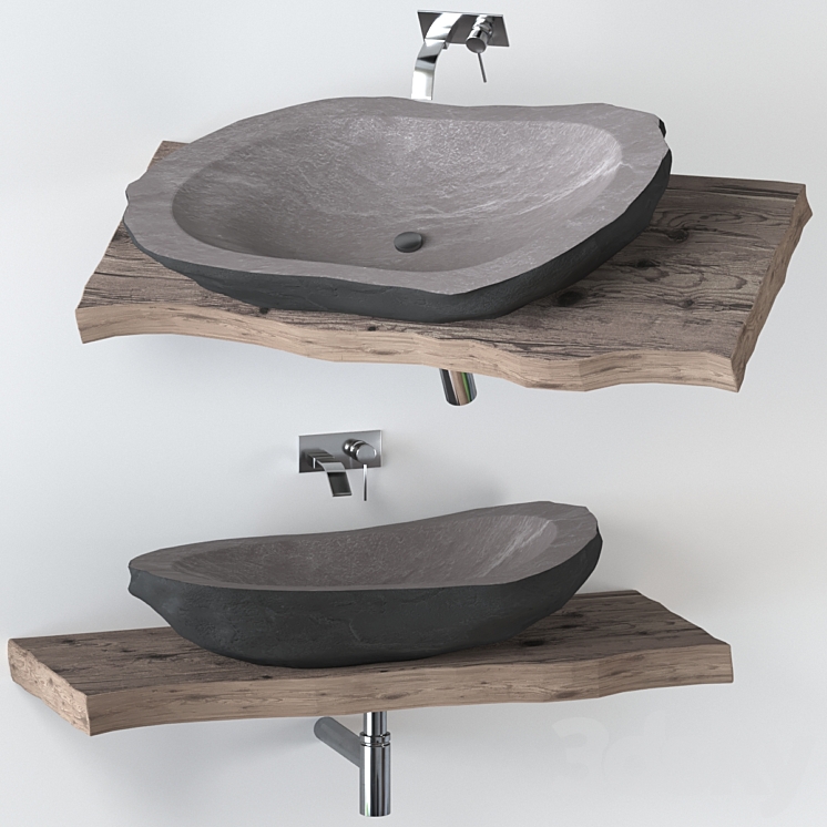 Stone washbasin with slab top 3DS Max - thumbnail 1