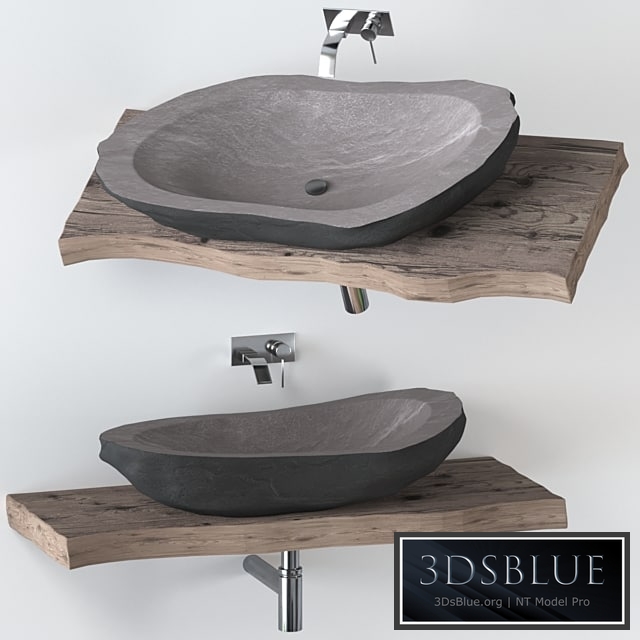 Stone washbasin with slab top 3DS Max - thumbnail 3