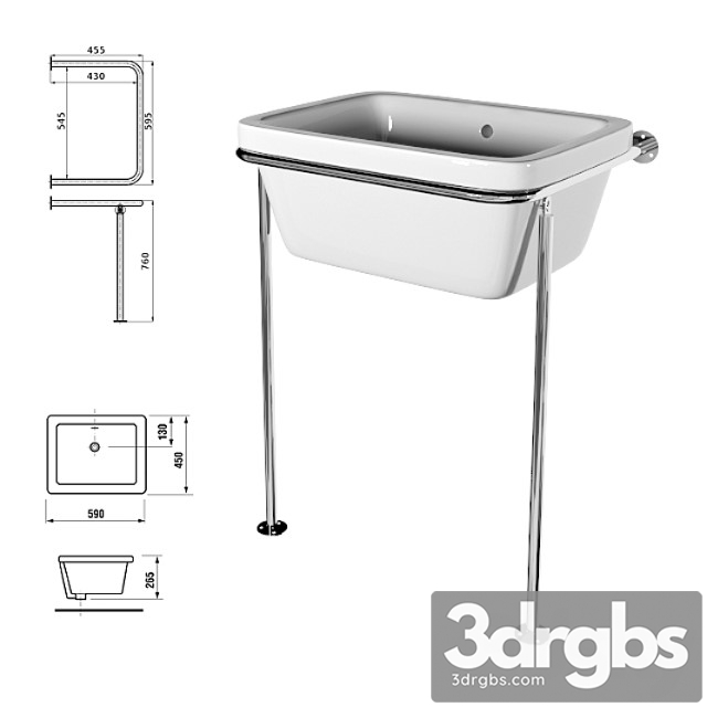 Wall Mounted Washbasin with Frame T Way Doris 25 3dsmax Download - thumbnail 1