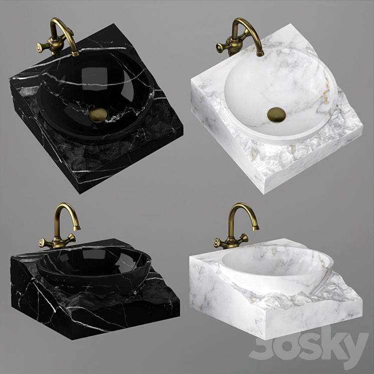 Washbasin bowl made of marble 3DS Max Model - thumbnail 2