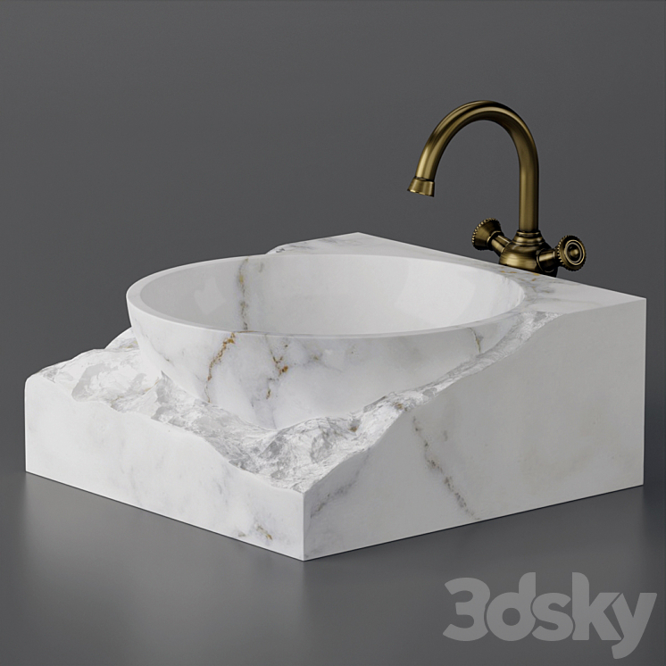 Washbasin bowl made of marble 3DS Max Model - thumbnail 3