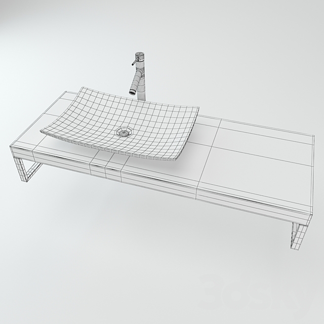 Washbasin on the wooden plate 3DS Max Model - thumbnail 2