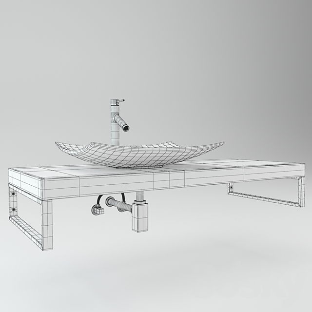 Washbasin on the wooden plate 3DS Max Model - thumbnail 3