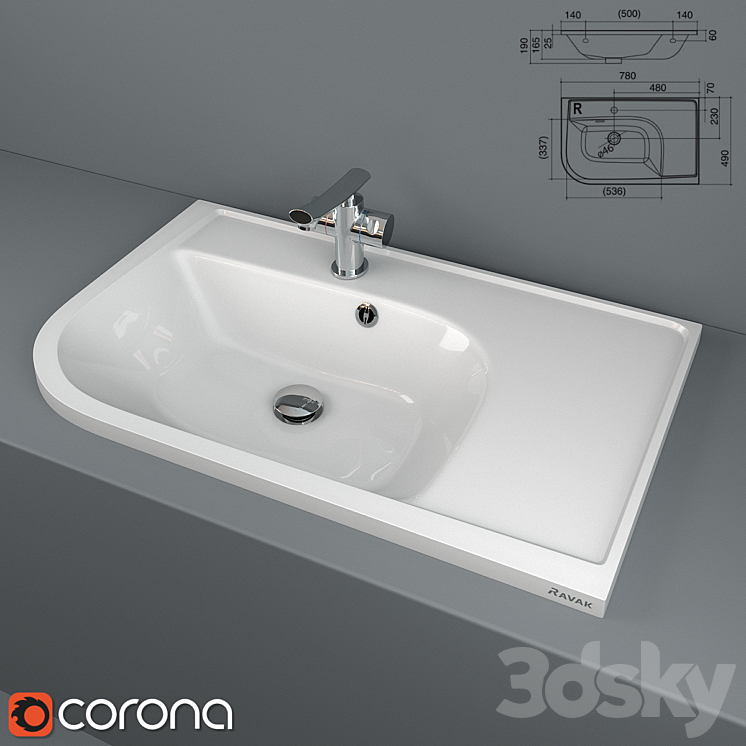 Washbasin Ravak Praktik U 3DS Max - thumbnail 1