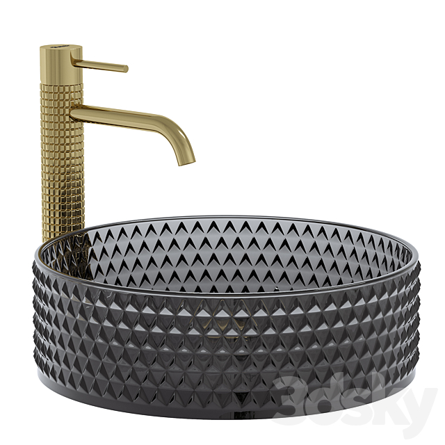 Washbasin Rea Cristal Black REA-U9671 with tap Gusto one 3DS Max Model - thumbnail 2