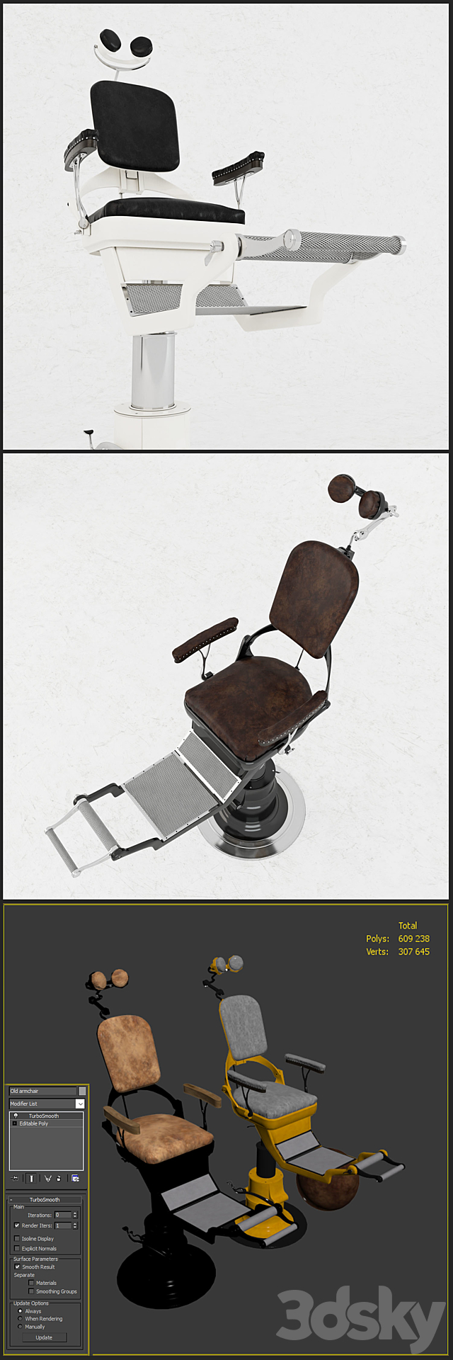 American Industrial Dental Chair from Ritter 1920s 3DS Max Model - thumbnail 3