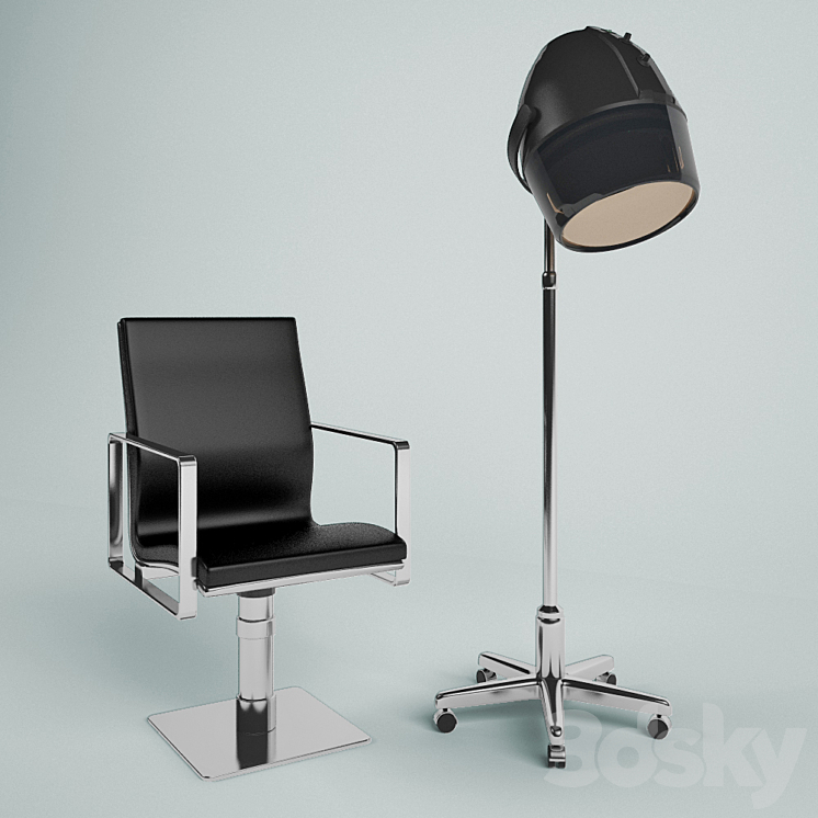 Armchair hairdresser and hair dryer 3DS Max - thumbnail 1