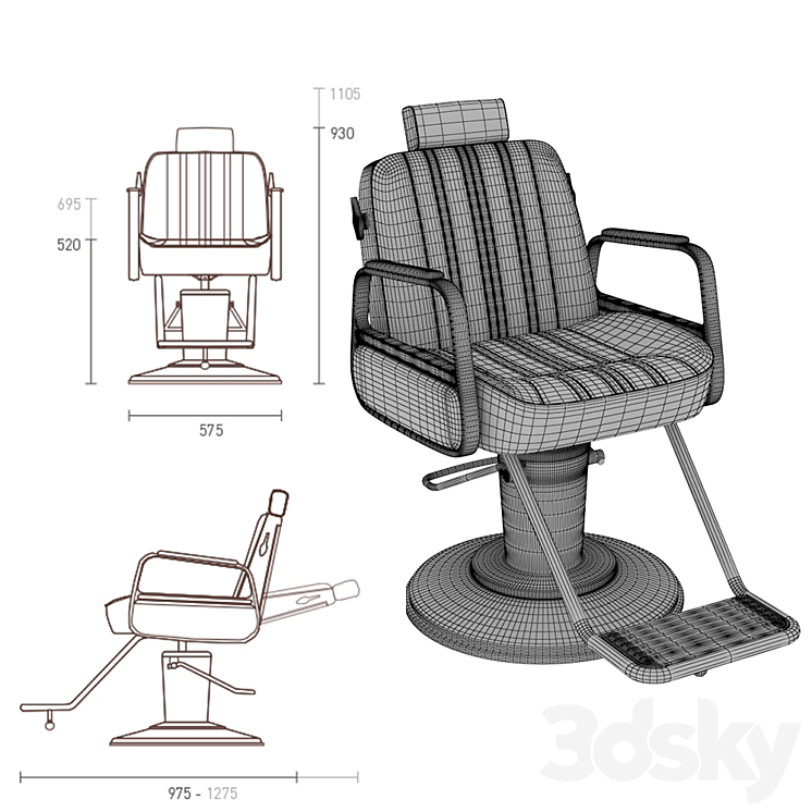 Barber chair cadilla 3DS Max - thumbnail 2