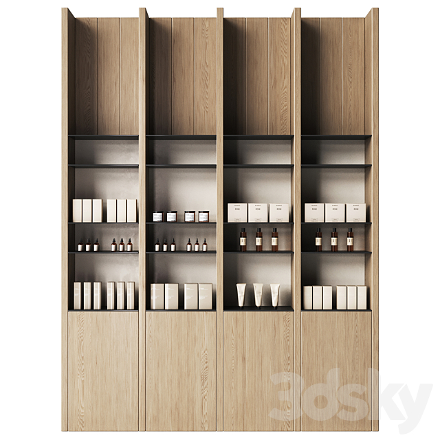 Cosmetics store with wooden eco shelves 3ds Max - thumbnail 1