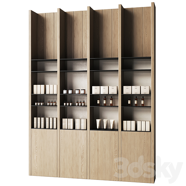 Cosmetics store with wooden eco shelves 3ds Max - thumbnail 3