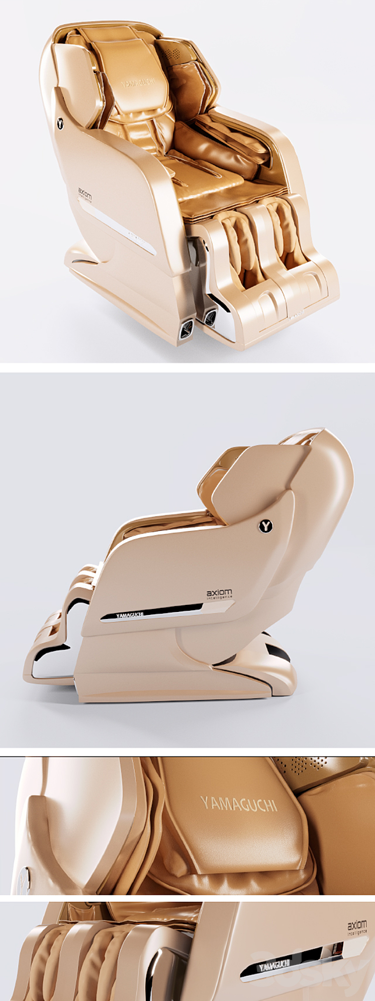 Massage chair Yamaguchi Axiom in Champagne and Chrome colors 3DS Max - thumbnail 2