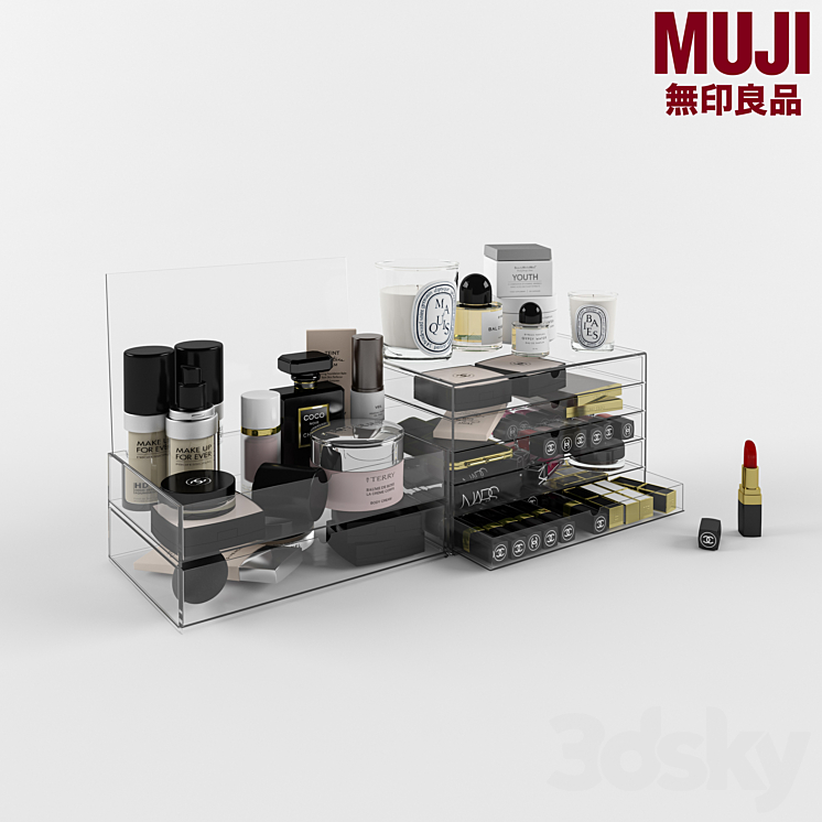 Set of cosmetics MUJI drawers 3DS Max - thumbnail 1