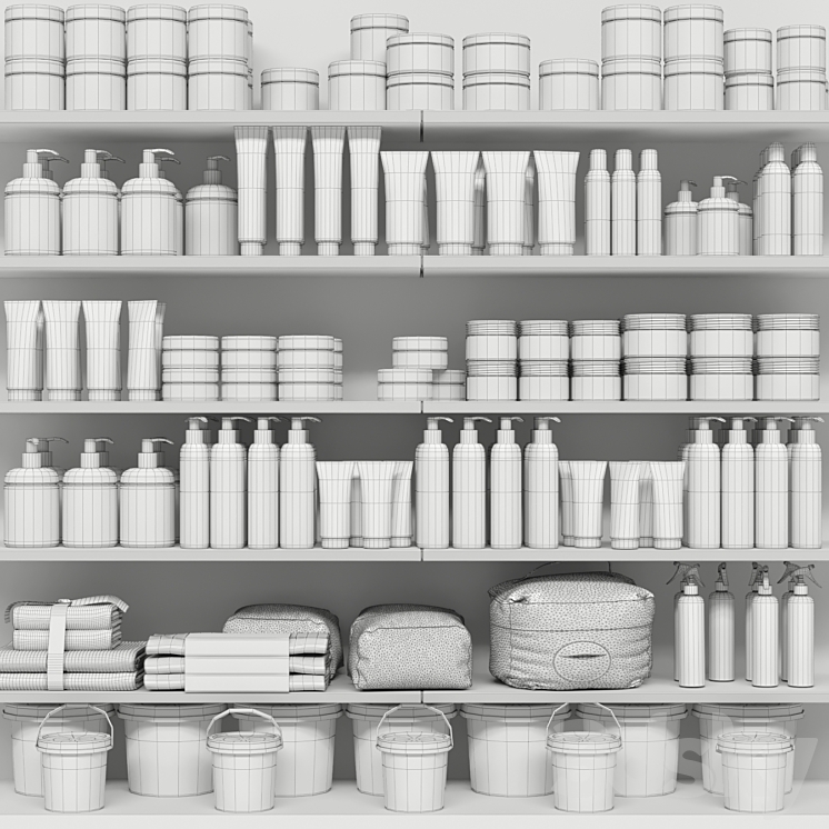 Shelf with a collection of cosmetics. Beauty saloon and bathroom accessories 3DS Max - thumbnail 2