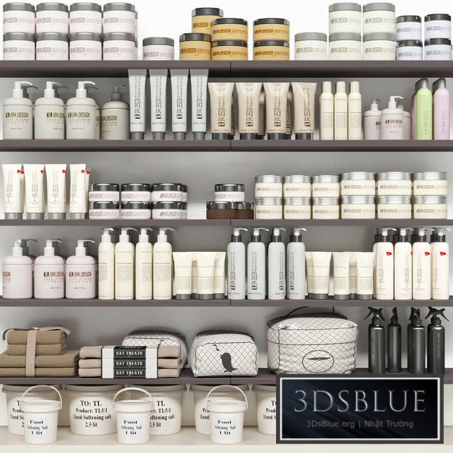 Shelf with a collection of cosmetics. Beauty saloon and bathroom accessories 3DS Max - thumbnail 3