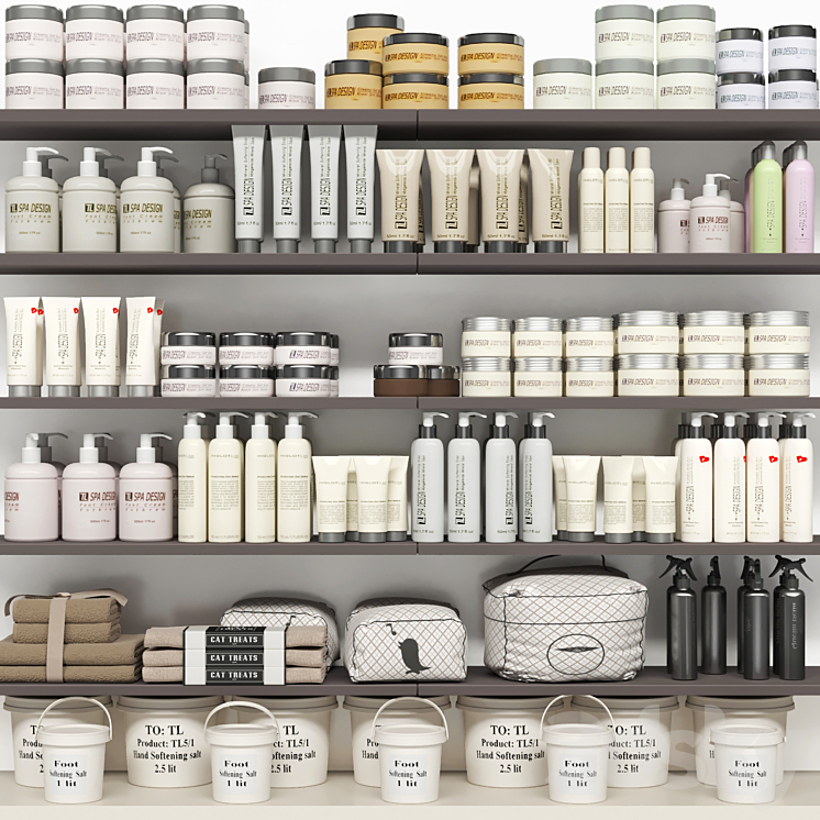 Shelf with a collection of cosmetics. Beauty saloon and bathroom accessories 3DS Max - thumbnail 1