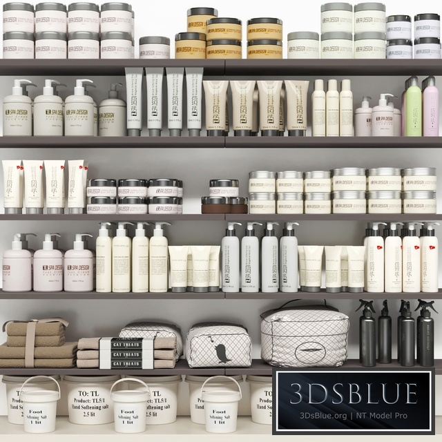 Shelf with a collection of cosmetics. Beauty saloon and bathroom accessories 3DS Max - thumbnail 3