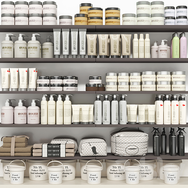 Shelf with a collection of cosmetics. Beauty saloon and bathroom accessories 3DSMax File - thumbnail 1