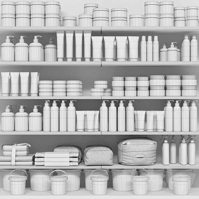 Shelf with a collection of cosmetics. Beauty saloon and bathroom accessories 3DSMax File - thumbnail 2