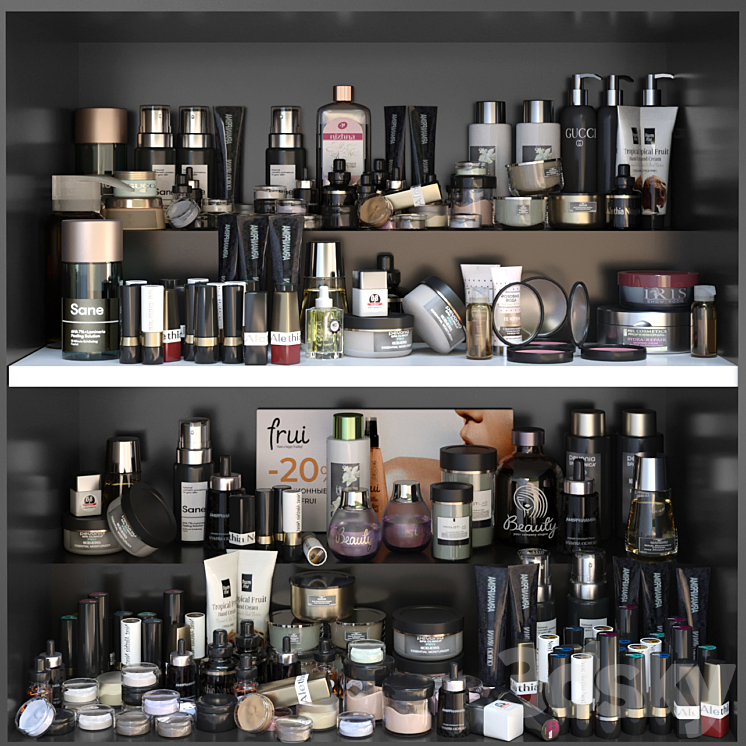 Shelf with a set of cosmetics for beauty salons shops or dutifree. Make up 3DS Max - thumbnail 1