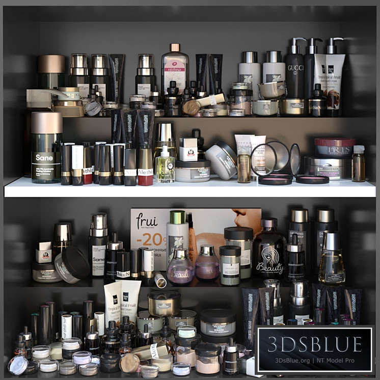 Shelf with a set of cosmetics for beauty salons shops or dutifree. Make up 3DS Max - thumbnail 3