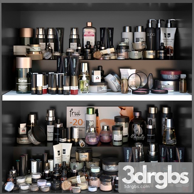 Shelf with a set of cosmetics for beauty salons shops or dutifree. make up 3dsmax Download - thumbnail 1