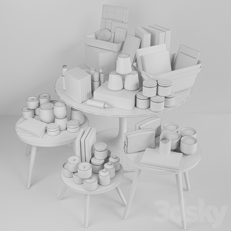 Table with books and candles. Candlestick 3DS Max - thumbnail 2