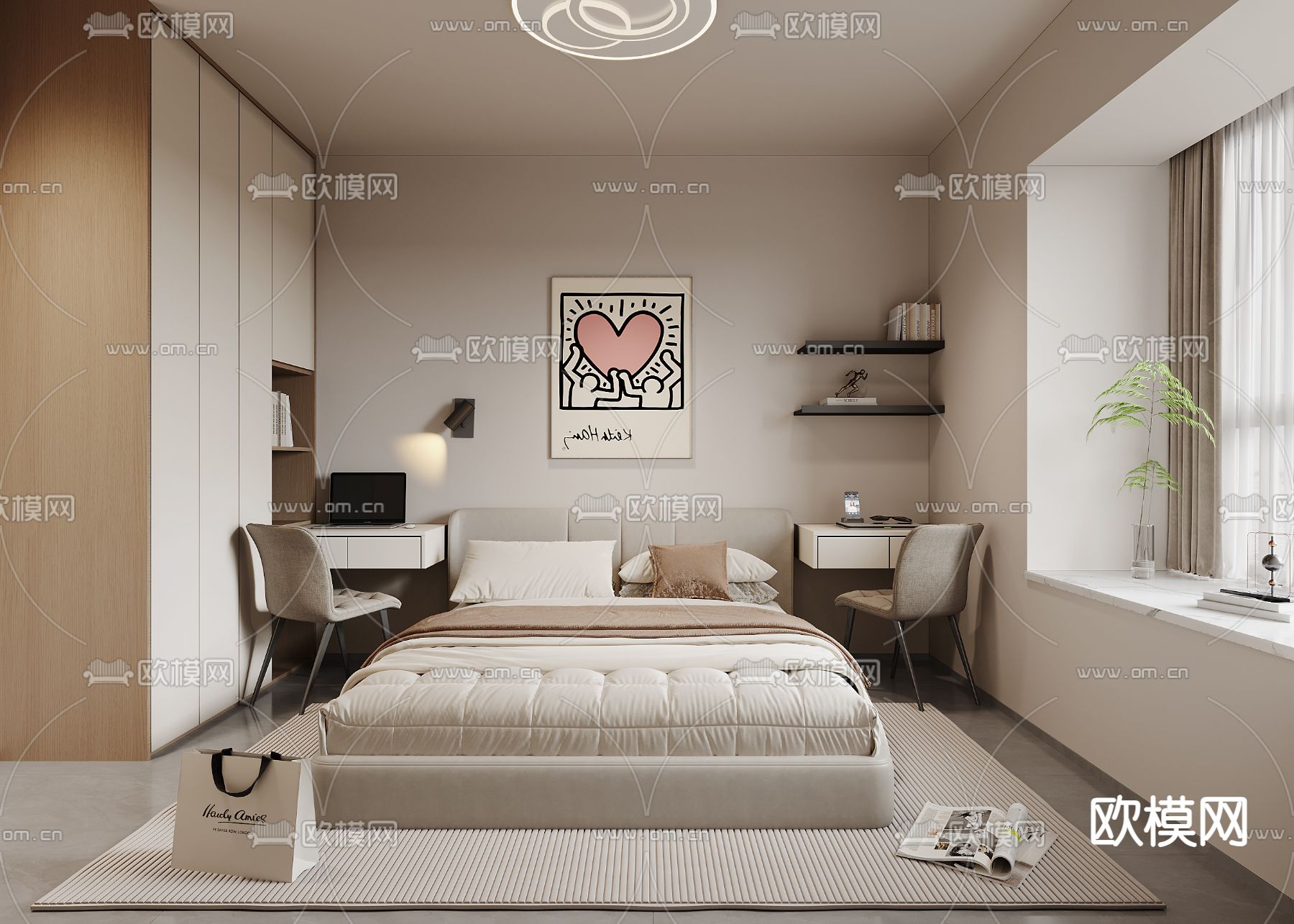 BEDROOM – MODERN STYLE – CORONA – 3D MODEL – 2128 - thumbnail 1