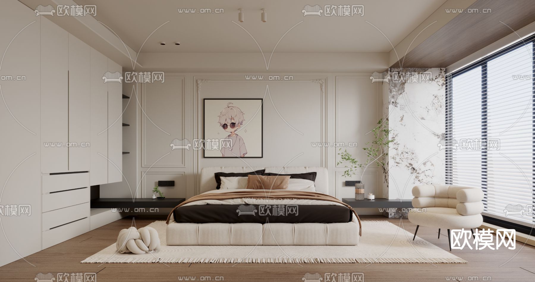 BEDROOM – MODERN STYLE – VRAY / CORONA – 3D MODEL – 2085 - thumbnail 1