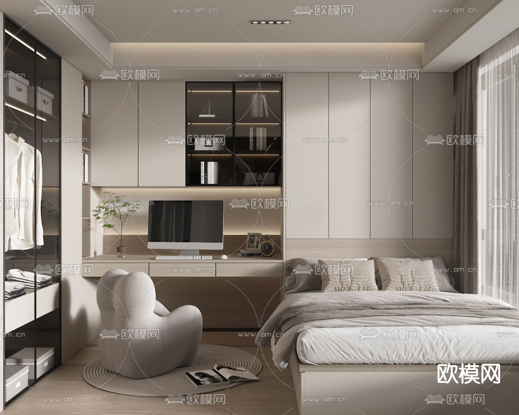 BEDROOM – MODERN STYLE – VRAY / CORONA – 3D MODEL – 2094 - thumbnail 1