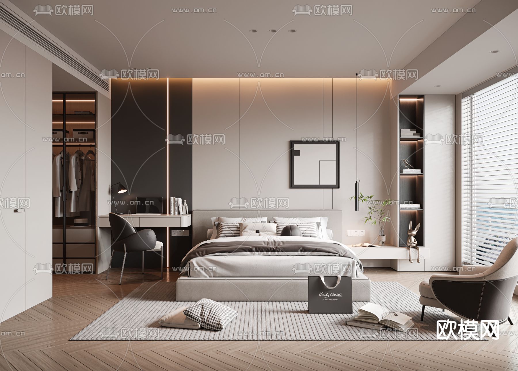 BEDROOM – MODERN STYLE – VRAY / CORONA – 3D MODEL – 2131 - thumbnail 1