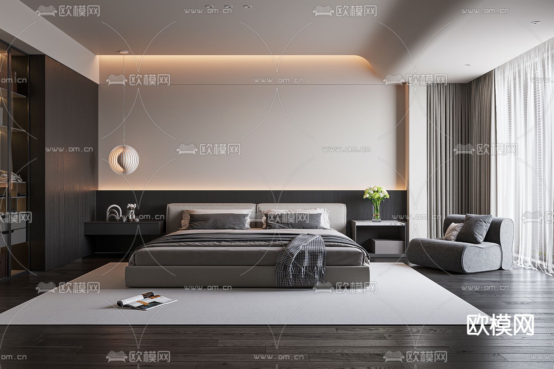 BEDROOM – MODERN STYLE – VRAY / CORONA – 3D MODEL – 2137 - thumbnail 1