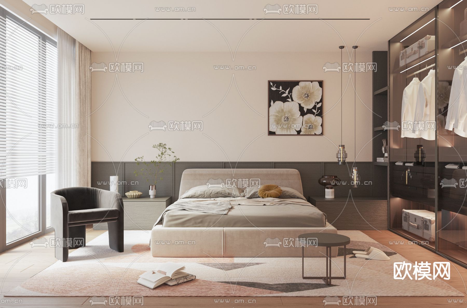 BEDROOM – MODERN STYLE – VRAY / CORONA – 3D MODEL – 2156 - thumbnail 1