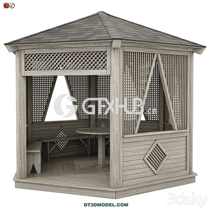 Architecture – Building – Garden Gazebo made of wood 04 - thumbnail 1