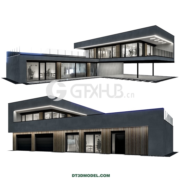 Architecture – Building – Modern house 09 night - thumbnail 1