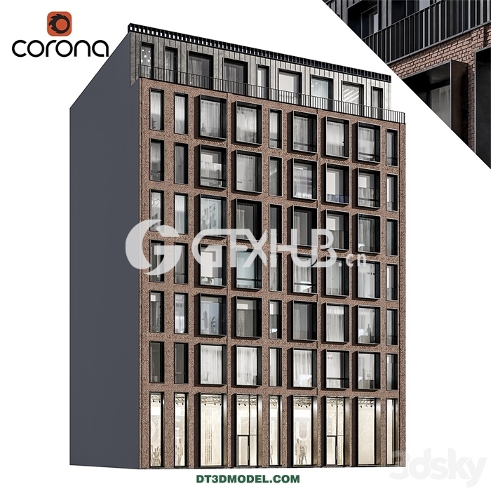 Architecture – Building – Modern residential facade 01 night + interiors - thumbnail 1