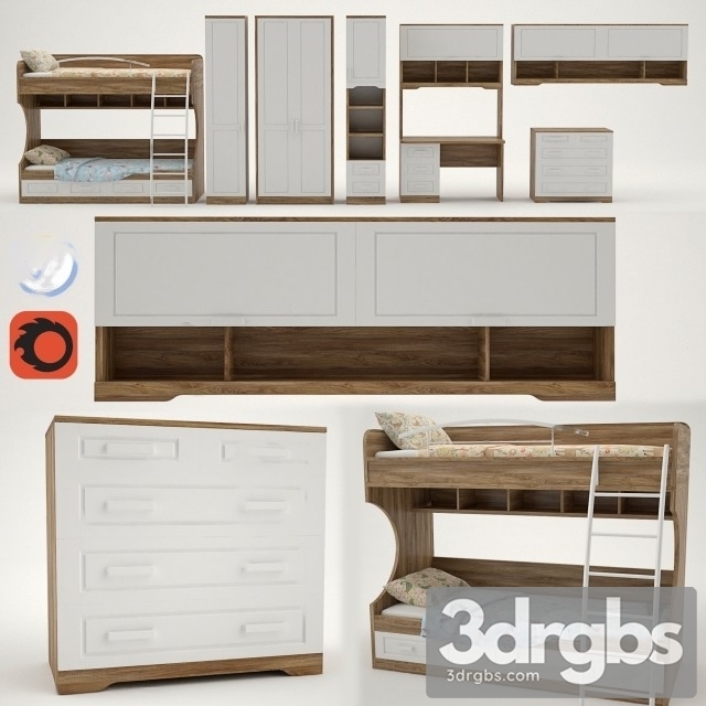 Bedroom Kit Funiture Set 02 3dsmax Download - thumbnail 1