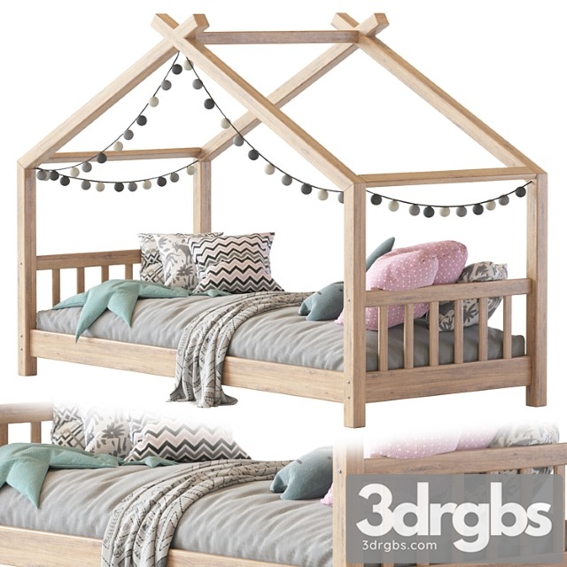 Children bed wood house - thumbnail 1